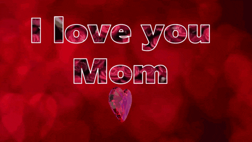a red background with the words " i love you mom " and a pink heart