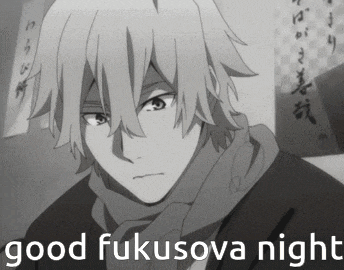 a black and white drawing of a boy with the words good fukusova night written below it
