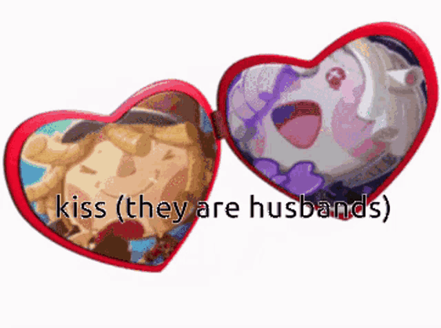 a couple of hearts with the words kiss they are husbands