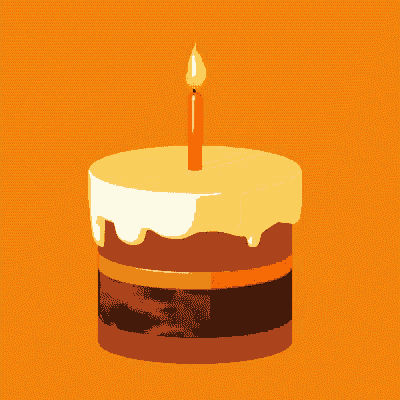 a birthday cake with a lit candle on top of it