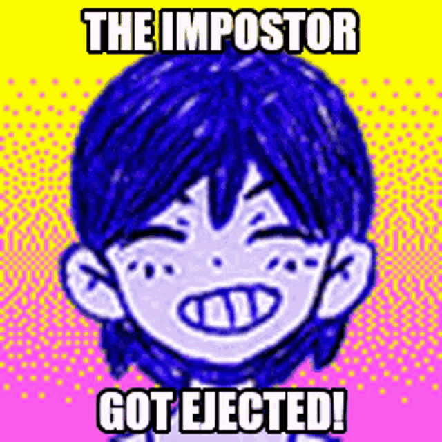 a cartoon of a boy with blue hair and the words `` the impostor got ejected '' .