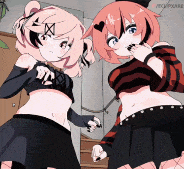 two anime girls are standing next to each other with a watermark that says / ecupxare