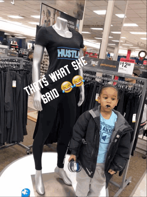 a mannequin with a shirt that says hustle on it