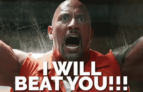 a man in an orange shirt says i will beat you !!!
