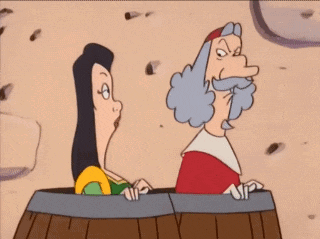 a cartoon of a man holding an envelope and a woman in a barrel