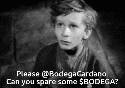 a black and white photo of a boy with the caption " please @bodegacardano can you spare some $ bodega ? "
