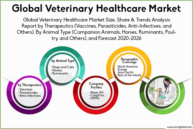 a poster that says global veterinary healthcare market on it
