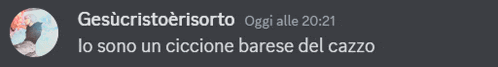 a gray background with the words gesucristoerisorto oggi alle 20:21 lo sono un ciccione barese del cazzo in white letters