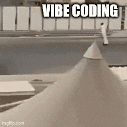 a black and white photo of a cone with the words vibe coding written on it .