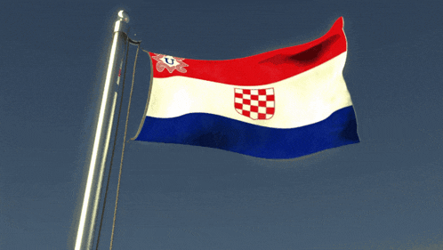 a red white and blue flag with a checkered pattern