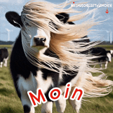 a picture of a cow with the word moin written on it