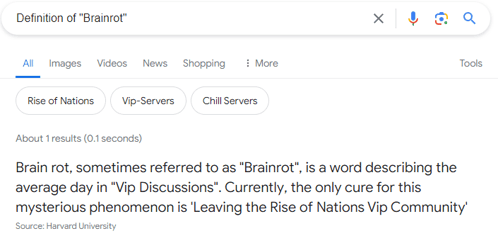 a screenshot of a google search for the definition of " brainrot "