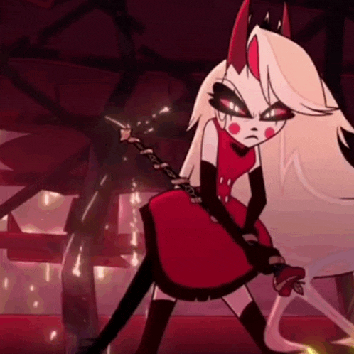 a cartoon character with horns is holding a sword