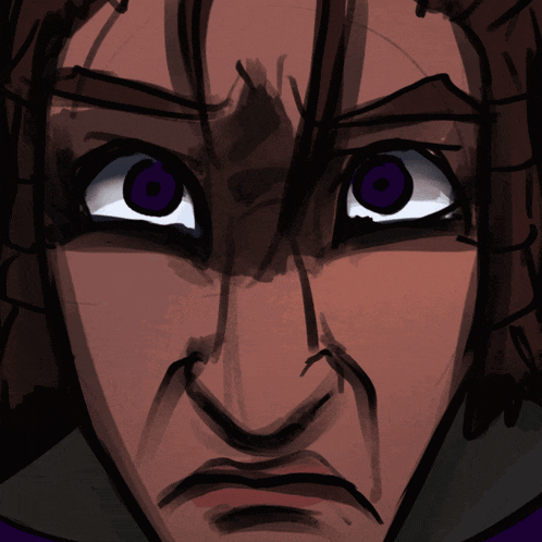 a close up of a person 's face with a purple eye