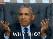 barack obama is sitting in a chair making a funny face and saying `` why tho ? ''