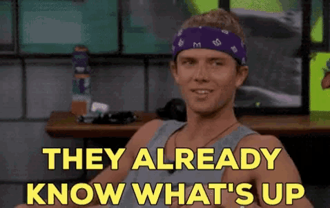 a man wearing a purple headband is smiling and says they already know what 's up