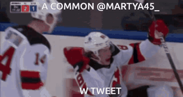 a screenshot of a hockey game with the words a common @ martya45 w tweet at the top