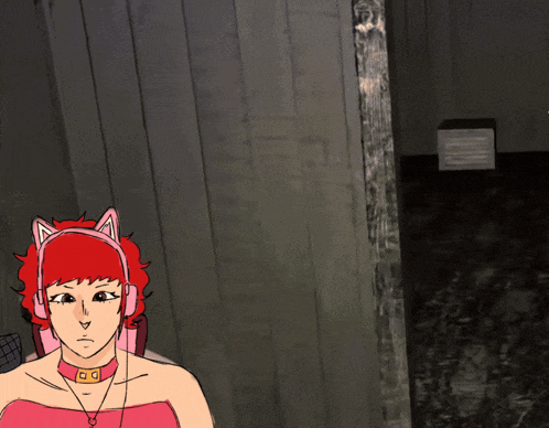 a cartoon drawing of a girl wearing headphones