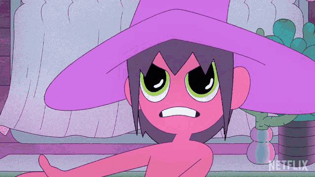 a cartoon character with a purple hat and a netflix logo