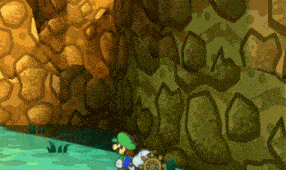 a cartoon character with a steering wheel on his back is standing in front of a wall