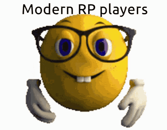a smiley face wearing glasses and the words modern rp players