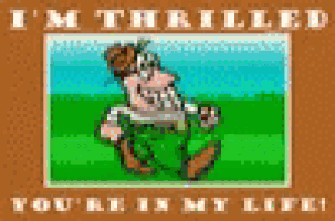 a cartoon of a man in a green shirt with the words `` i 'm thrilled you 're in my life ''