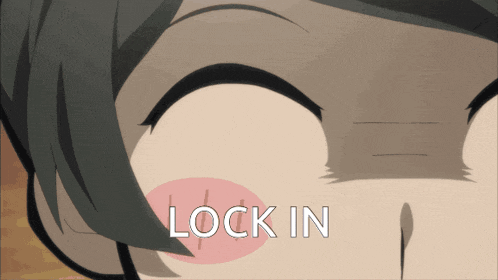 a close up of a person 's face with the words lock in written on the bottom
