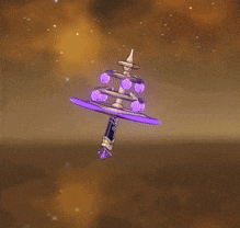 a purple christmas tree is floating in the air .