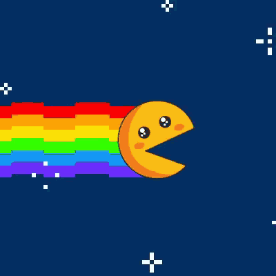 a pixel art drawing of a smiley face with a rainbow coming out of it