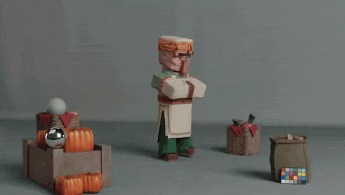 a 3d model of a man with his arms crossed and pumpkins