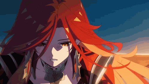 a close up of a red haired anime girl