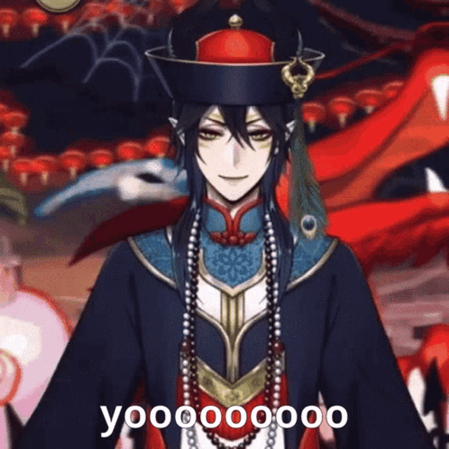 a man with long black hair and a hat is wearing a necklace that says yooooooo