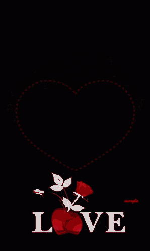 the word love is on a black background with red hearts