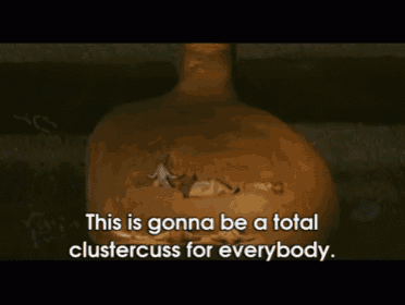 a video of a skull with the words " this is gonna be a total clustercuss for everybody "