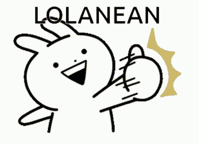 a black and white drawing of a rabbit with the word lolanean written above it