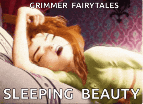 a picture of a girl sleeping with the words grimmer fairytales sleeping beauty on the bottom