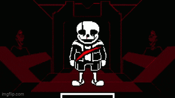 a pixel art of a skeleton with a red ribbon around his neck