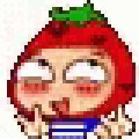 a pixel art of a cartoon character with a strawberry on his head .