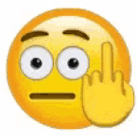 a yellow smiley face with a hand pointing at it on a white background .