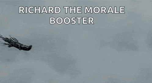 richard the morale booster is flying through the air with a squid in the background