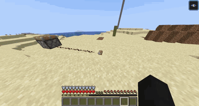 a screenshot of a minecraft game shows a block in the middle of the sand