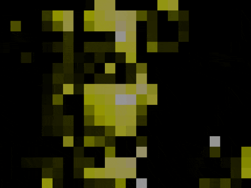 a black background with yellow squares and white dots