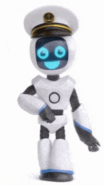 a robot wearing a captain 's hat with a gold anchor on it