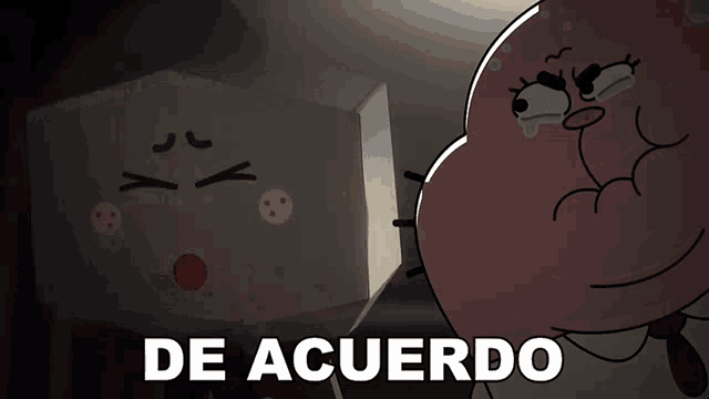 a cartoon character says de acuerdo next to a box