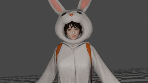 a person wearing a bunny costume with a backpack