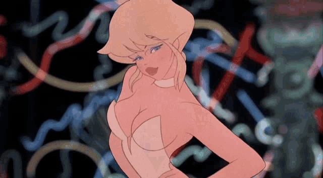 a cartoon drawing of a woman with blonde hair and blue eyes