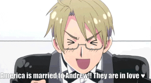 a man in a tuxedo says america is married to andrew