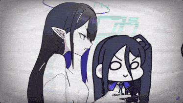 a cartoon of a girl with long black hair and a girl with shorter black hair