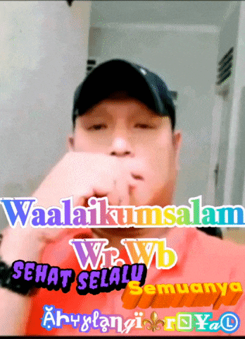 a man wearing a hat and a red shirt says waalaikumsalam and sehat selalu