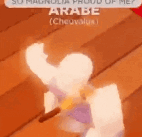 a cartoon character is standing on a wooden floor and holding a stick .